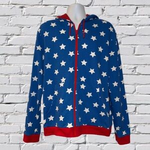 Hope & Wonder Unisex Hoodie Blue with White Stars and Red Trim.. Size - Large